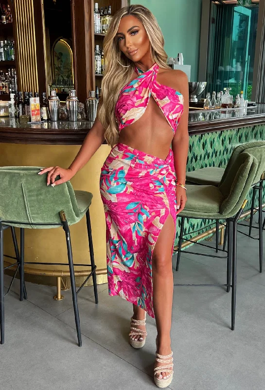 your-paradise-pink-tropical-halterneck-midi-skirt-co-ord