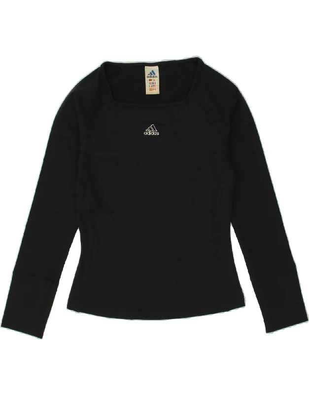 ADIDAS Womens Top Long Sleeve UK 12 Medium Navy Blue Polyamide