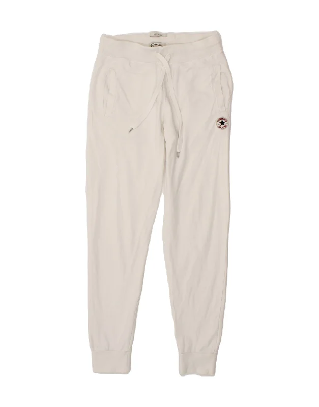 CONVERSE Womens Tracksuit Trousers Joggers UK 10 Small White Cotton