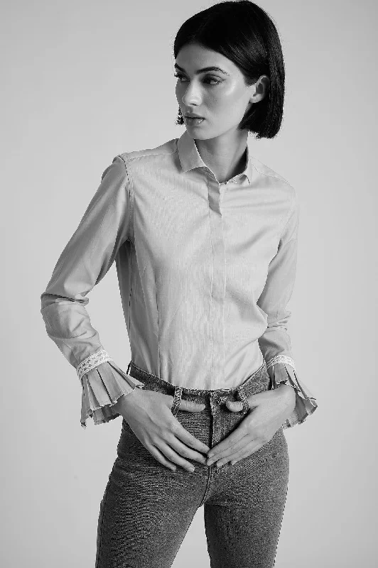 Cotton elastane shirt with pleated cuffs