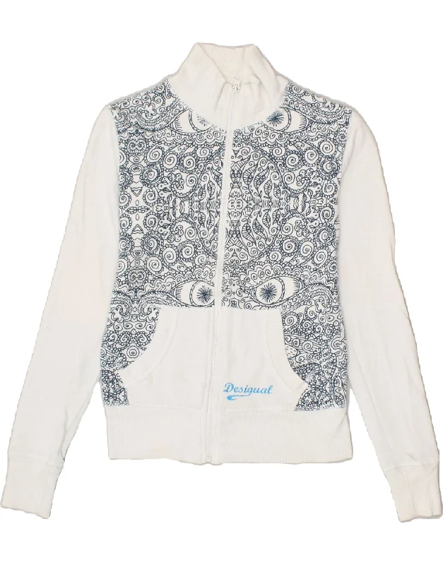 DESIGUAL Womens Tracksuit Top Jacket UK 10 Small White Paisley Cotton