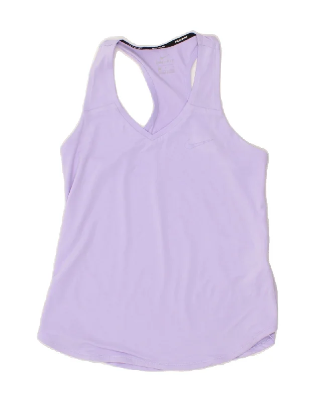 NIKE Womens Dri Fit Vest Top UK 12 Medium Purple Polyester