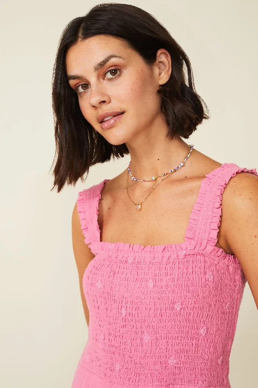 Rhianna Embroidered Midi Dress | Pink/Pink