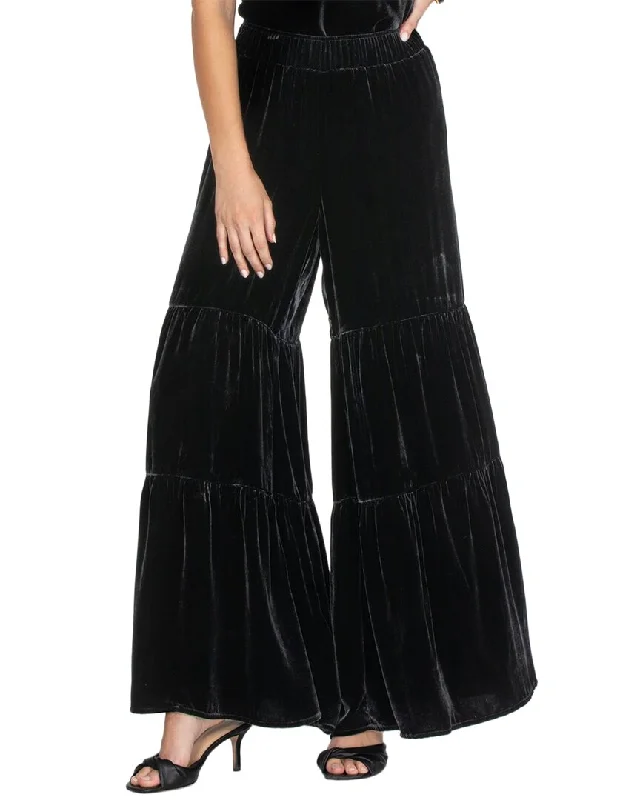 Johnny Was Black Velvet Tiered Wide Leg Silk-Blend Pant