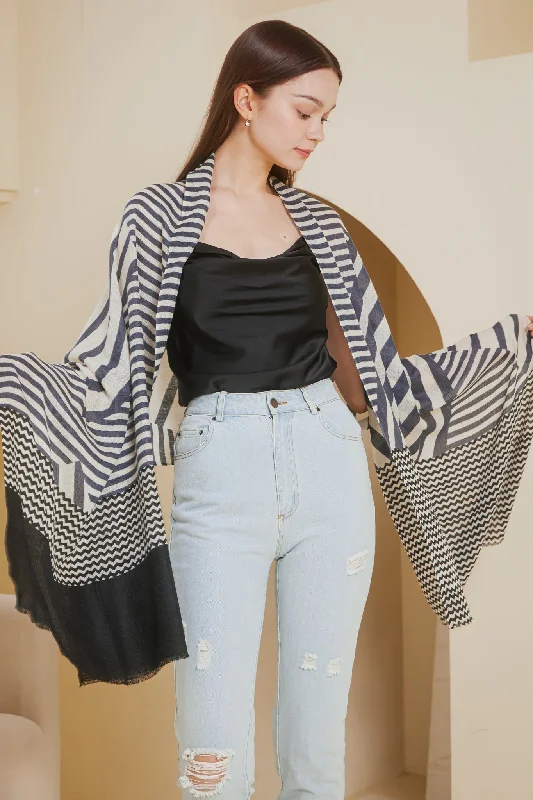 Restocked* Luxe Cashmere Shawl in Striped Navy