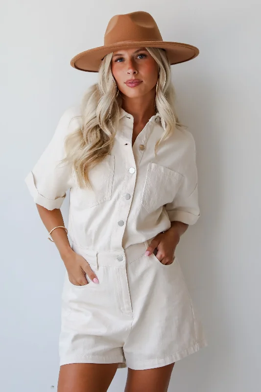 Appealing Perfection Ivory Denim Romper