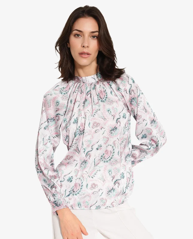 Rareism Women's Aaylinn Multi Cuffed Sleeve High Neck Button Relaxed Fit Floral Print Top