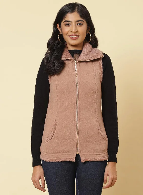 Tender Peach Fleece Zipper Jacket