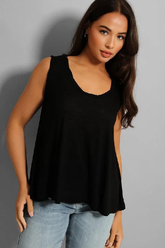 Black Flared Hem Lightweight Sleeveless Top