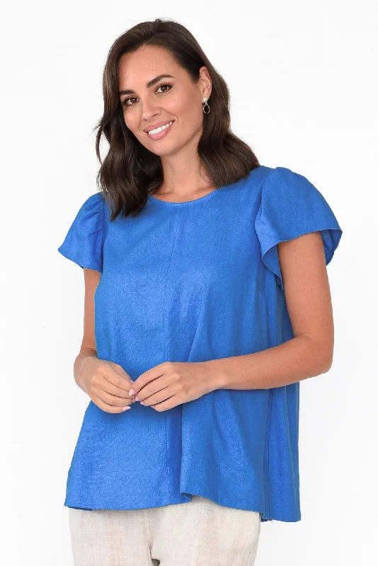 Imogen Cobalt Frill Sleeve Top