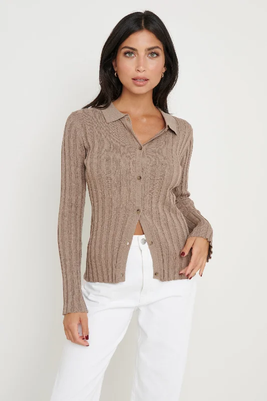 Micah Ribbed Knit Button Shirt - Taupe