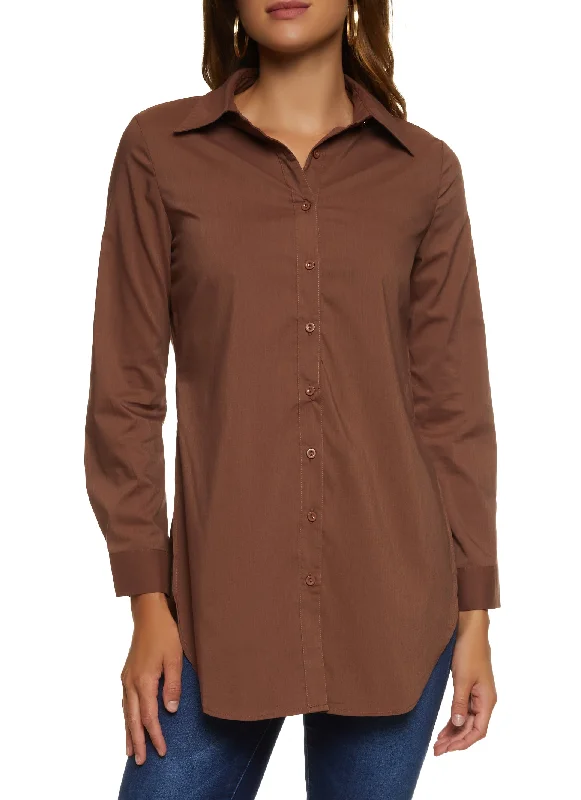 Poplin Button Front Tunic Shirt