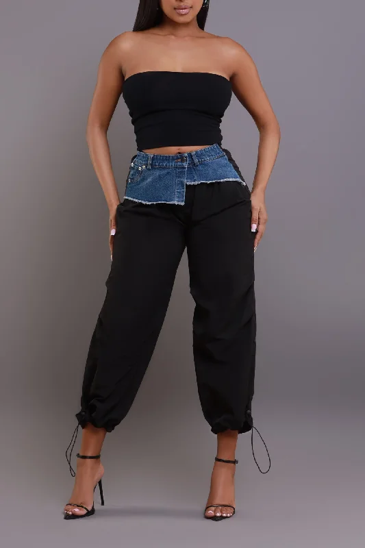 Pay The Fine Contrast Cargo Pants - Black/Blue