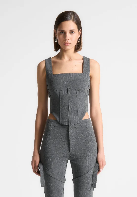 Square Neck Pinstripe Corset Top - Grey